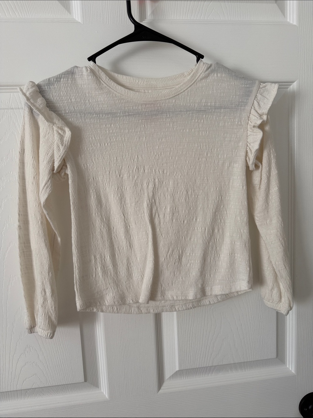 Girls Cream Ruffle Shoulder Long-Sleeve Top